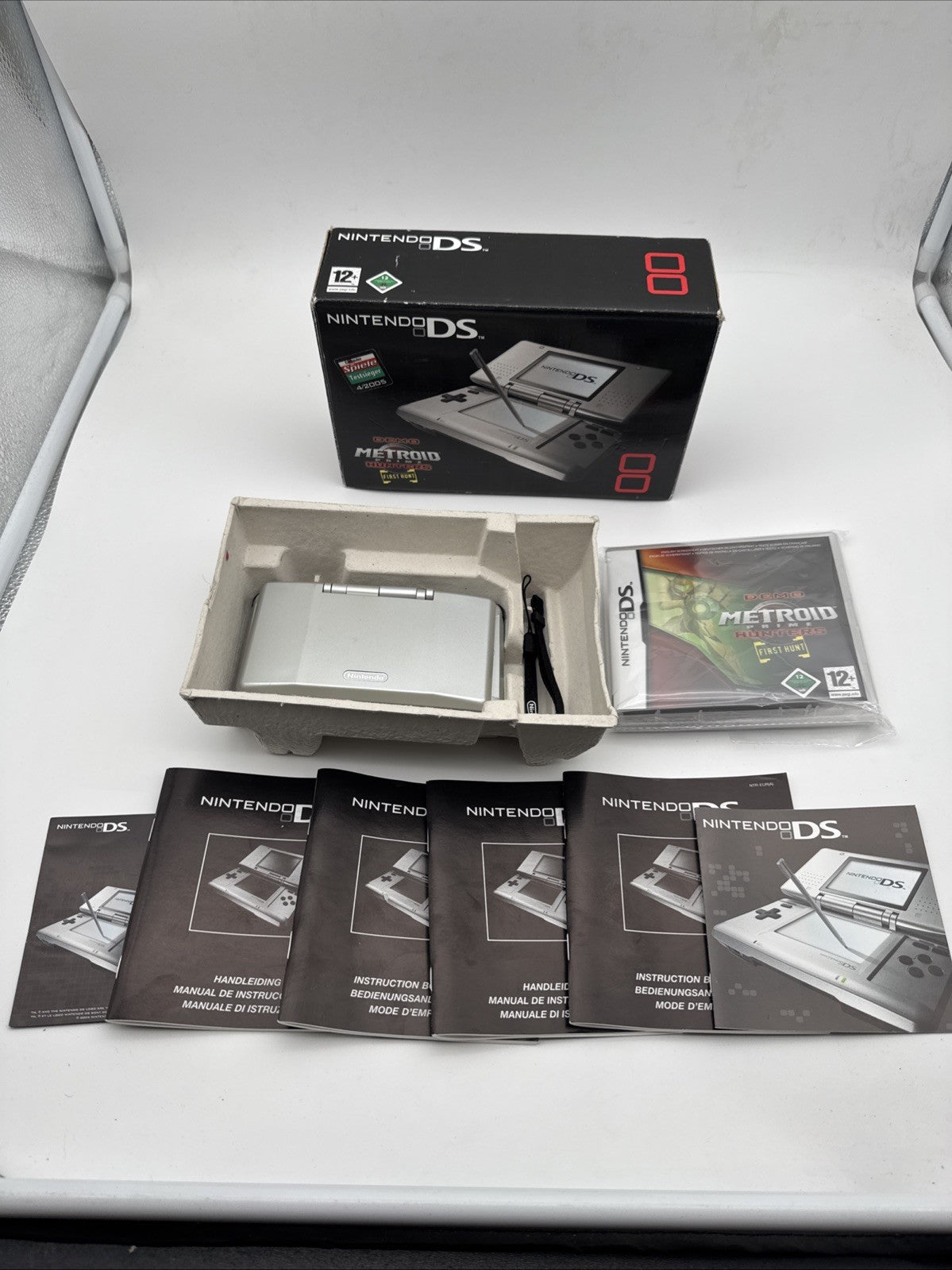 Nintendo Ds Konsole OVP - Metroid Prime Hunters Edition Silber Demo Noch Sealed