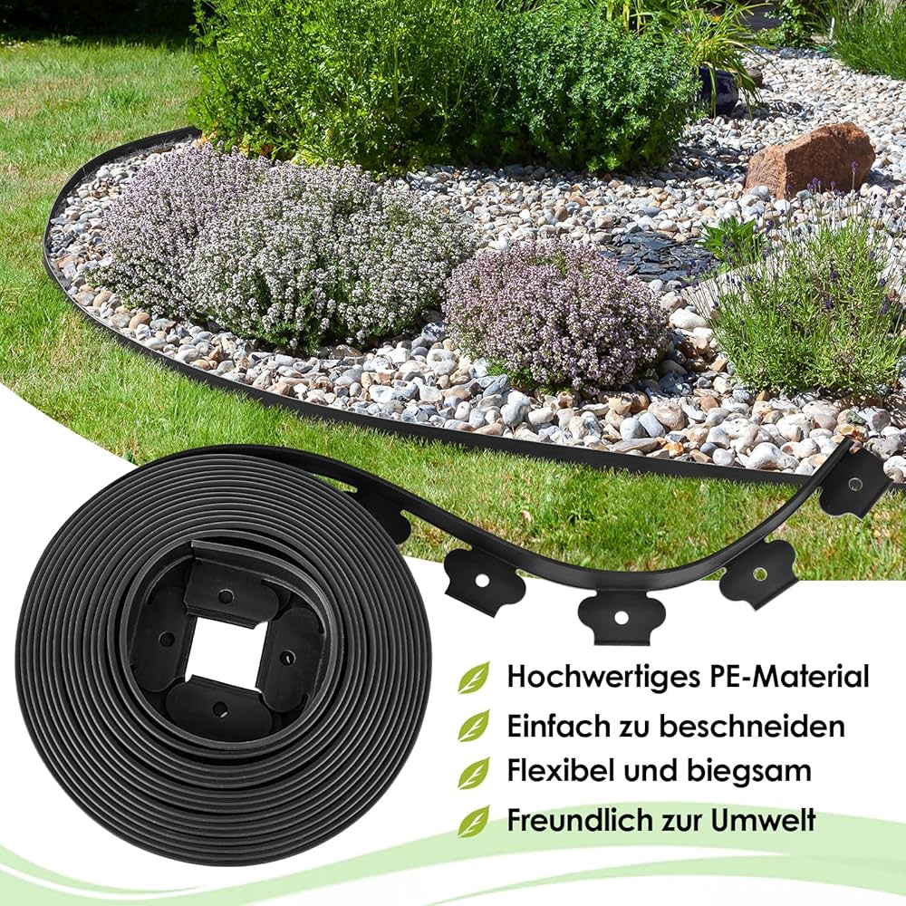 10m Rasenkante Kunststoff, flexible Beeteinfassung, Rasenkante, 30 Stifte